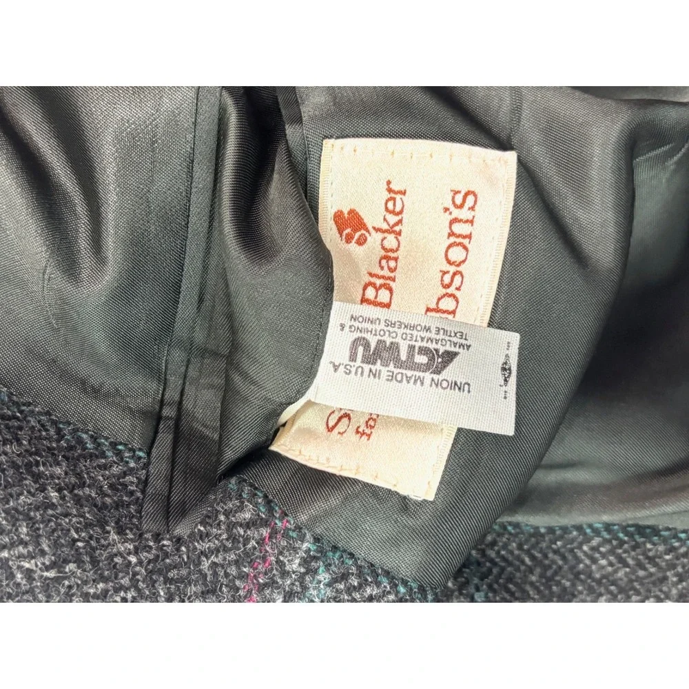 vtg Stanley Blacker 40S Gray Herringbone Tweed Blazer Jacket Sport Coat USA Wool